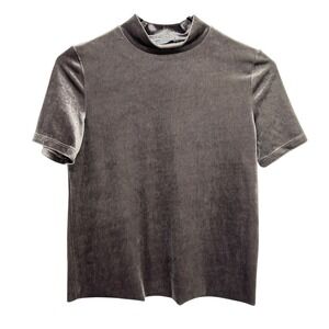 Zara Trafaluc Velvet Mock Neck Top Womens Small Gray Short Sleeve Y2K Minimalist